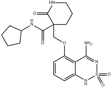 (3R,3S)-3-[[(4-AMINO-2,2-DIOXIDO-1H-2,1,3-BENZOTHIADIAZIN-5-YL)OXY]METHYL]-N-CYCLOPENTYL-2-OXO-3-PIPERIDINECARBOXAMIDE Structure