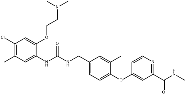 4-(4-((3-(4-chloro-2-(2-(dimethylamino)ethoxy)-5-methylphenyl)ureido)methyl)-2-methylphenoxy)-N-methylpicolinamide Structure