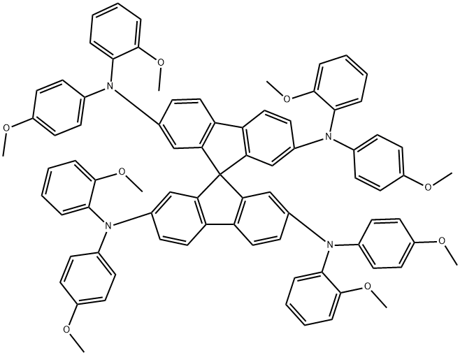 N2,N2',N7,N7' -Tetrakis(2-methoxyphenyl)-N2,N2',N7,N7' -tetrakis(4-methoxyphenyl)-9,9'-spirobi[fluorene]-2,2',7,7'-tetraamine 구조식 이미지