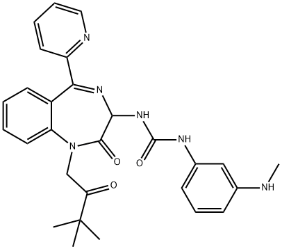Urea, N-[1-(3,3-dimethyl-2-oxobutyl)-2,3-dihydro-2-oxo-5-(2-pyridinyl)-1H-1,4-benzodiazepin-3-yl]-N'-[3-(methylamino)phenyl]- Structure