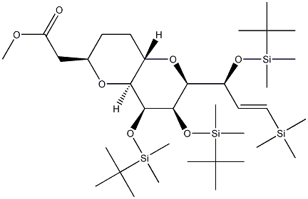 methyl 2-((2R,4aS,6S,7R,8S,8aS)-7,8- bis((tert-butyldimethylsilyl)oxy)-6-((S,E)-1- ((tert-butyldimethylsilyl)oxy)-3- (trimethylsilyl)allyl)octahydropyrano [3,2- b]pyran-2-yl)acetate 구조식 이미지