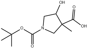 1-(TERT-BUTOXYCARBONYL)-4-HYDROXY-3-METHYLPYRROLIDINE-3-CARBOXYLIC ACID 구조식 이미지