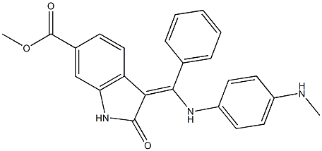 (Z)-methyl 3-(((4-(methylamino)phenyl)amino)(phenyl)methylene)-2-oxoindoline-6-carboxylate 구조식 이미지