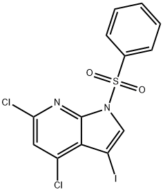 1-(benzenesulfonyl)-4,6-dichloro-3-iodo-1H-pyrrolo[2,3-b]pyridine 구조식 이미지