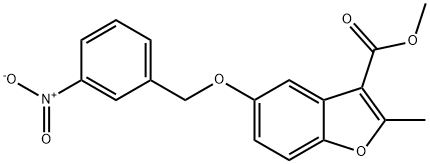 methyl 2-methyl-5-((3-nitrobenzyl)oxy)benzofuran-3-carboxylate Structure