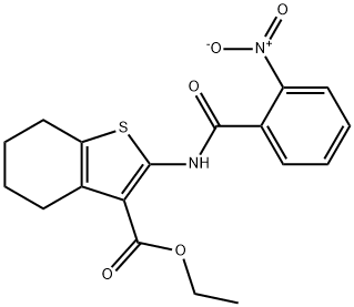 ethyl 2-(2-nitrobenzamido)-4,5,6,7-tetrahydrobenzo[b]thiophene-3-carboxylate 구조식 이미지