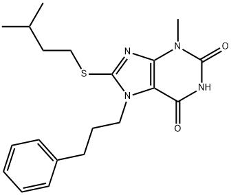 8-(isopentylthio)-3-methyl-7-(3-phenylpropyl)-3,7-dihydro-1H-purine-2,6-dione 구조식 이미지