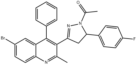 1-(3-(6-bromo-2-methyl-4-phenylquinolin-3-yl)-5-(4-fluorophenyl)-4,5-dihydro-1H-pyrazol-1-yl)ethan-1-one Structure