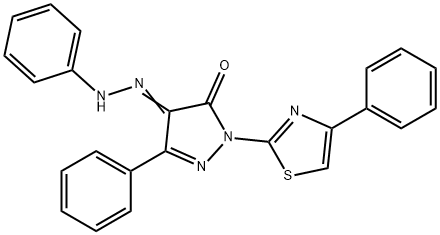 5-phenyl-4-(phenylhydrazono)-2-(4-phenyl-1,3-thiazol-2-yl)-2,4-dihydro-3H-pyrazol-3-one Structure