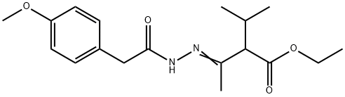 ethyl 2-isopropyl-3-{[(4-methoxyphenyl)acetyl]hydrazono}butanoate 구조식 이미지