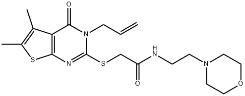 2-((3-allyl-5,6-dimethyl-4-oxo-3,4-dihydrothieno[2,3-d]pyrimidin-2-yl)thio)-N-(2-morpholinoethyl)acetamide 구조식 이미지