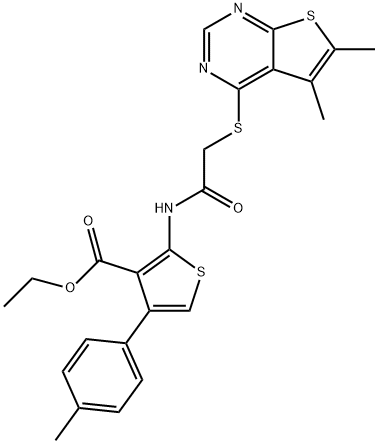 ethyl 2-(2-((5,6-dimethylthieno[2,3-d]pyrimidin-4-yl)thio)acetamido)-4-(p-tolyl)thiophene-3-carboxylate Structure