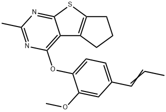 (E)-4-(2-methoxy-4-(prop-1-en-1-yl)phenoxy)-2-methyl-6,7-dihydro-5H-cyclopenta[4,5]thieno[2,3-d]pyrimidine Structure