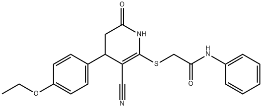 2-((3-cyano-4-(4-ethoxyphenyl)-6-oxo-1,4,5,6-tetrahydropyridin-2-yl)thio)-N-phenylacetamide 구조식 이미지