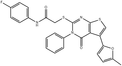 N-(4-fluorophenyl)-2-((5-(5-methylfuran-2-yl)-4-oxo-3-phenyl-3,4-dihydrothieno[2,3-d]pyrimidin-2-yl)thio)acetamide Structure