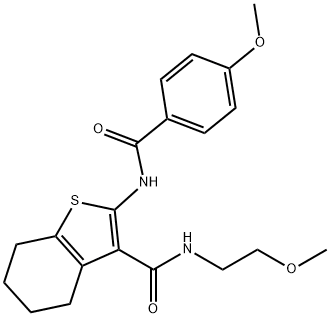 2-(4-methoxybenzamido)-N-(2-methoxyethyl)-4,5,6,7-tetrahydrobenzo[b]thiophene-3-carboxamide 구조식 이미지