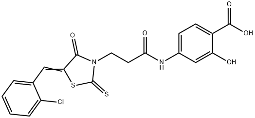 (E)-4-(3-(5-(2-chlorobenzylidene)-4-oxo-2-thioxothiazolidin-3-yl)propanamido)-2-hydroxybenzoic acid Structure