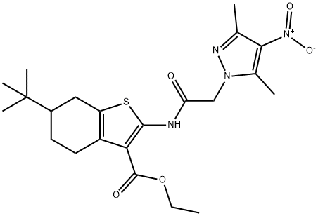 ethyl 6-(tert-butyl)-2-(2-(3,5-dimethyl-4-nitro-1H-pyrazol-1-yl)acetamido)-4,5,6,7-tetrahydrobenzo[b]thiophene-3-carboxylate Structure