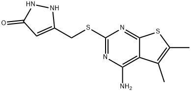 3-(((4-amino-5,6-dimethylthieno[2,3-d]pyrimidin-2-yl)thio)methyl)-1H-pyrazol-5-ol 구조식 이미지