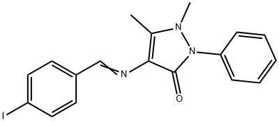 (E)-4-((4-iodobenzylidene)amino)-1,5-dimethyl-2-phenyl-1,2-dihydro-3H-pyrazol-3-one 구조식 이미지