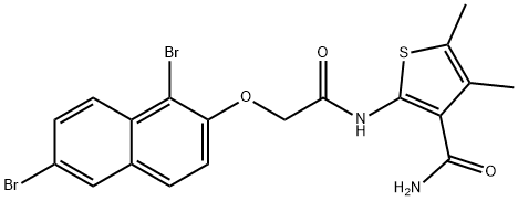 2-({[(1,6-dibromo-2-naphthyl)oxy]acetyl}amino)-4,5-dimethyl-3-thiophenecarboxamide 구조식 이미지