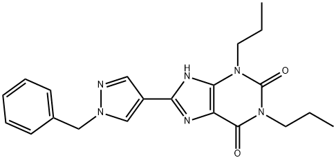 1H-Purine-2,6-dione, 3,9-dihydro-8-[1-(phenylmethyl)-1H-pyrazol-4-yl]-1,3-dipropyl- Structure