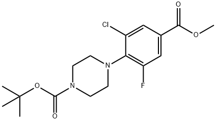 1-Piperazinecarboxylic acid,4-[2-chloro-6-fluoro-4-(methoxycarbonyl)phenyl]-, 1,1-dimethylethyl ester Structure