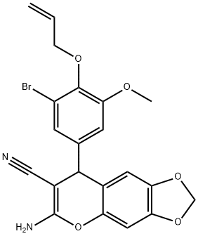 6-amino-8-[3-bromo-5-methoxy-4-(prop-2-en-1-yloxy)phenyl]-8H-[1,3]dioxolo[4,5-g]chromene-7-carbonitrile Structure