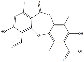 11H-Dibenzo[b,e][1,4]dioxepin-7-carboxylicacid, 4-formyl-3,8-dihydroxy-1,6,9-trimethyl-11-oxo- 구조식 이미지