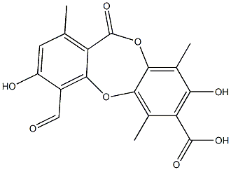 11H-Dibenzo[b,e][1,4]dioxepin-7-carboxylicacid, 4-formyl-3,8-dihydroxy-1,6,9-trimethyl-11-oxo- Structure