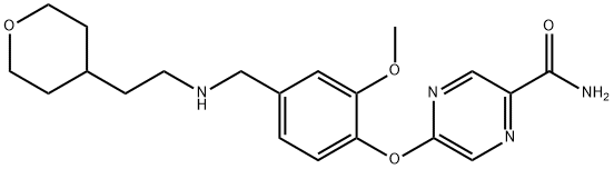 5-(2-Methoxy-4-(((2-(tetrahydro-2H-pyran-4-yl)ethyl)amino)methyl)phenoxy)pyrazine-2-carboxamide Structure