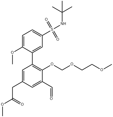methyl 2-(5'-(N-tert-butylsulfamoyl)-5-formyl-2'-methoxy-6-((2-methoxyethoxy)methoxy)biphenyl-3-yl)acetate 구조식 이미지