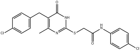 N-(4-chlorophenyl)-2-[[5-[(4-chlorophenyl)methyl]-6-methyl-4-oxo-1H-pyrimidin-2-yl]sulfanyl]acetamide 구조식 이미지