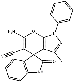 6'-amino-3'-methyl-2-oxo-1'-phenyl-1,2-dihydro-1'H-spiro[indole-3,4'-pyrano[2,3-c]pyrazole]-5'-carbonitrile 구조식 이미지