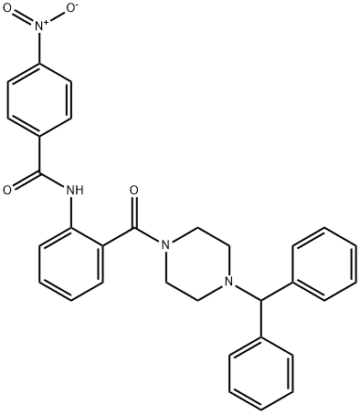 N-(2-{[4-(diphenylmethyl)-1-piperazinyl]carbonyl}phenyl)-4-nitrobenzamide 구조식 이미지