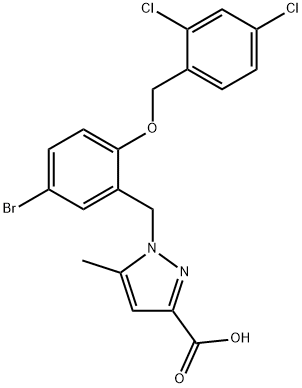 1-[[5-Bromo-2-[[(2,4-dichlorophenyl)methyl]oxy]phenyl]methyl]-5-methyl-1H-pyrazole-3-carboxylic acid Structure