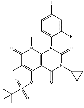 3-cyclopropyl-1-(2-fluoro-4-iodophenyl)-6,8-dimethyl-2,4,7-trioxo-1,2,3,4,7,8-hexahydropyrido[2,3-d]pyrimidin-5-yl trifluoromethanesulfonate 구조식 이미지