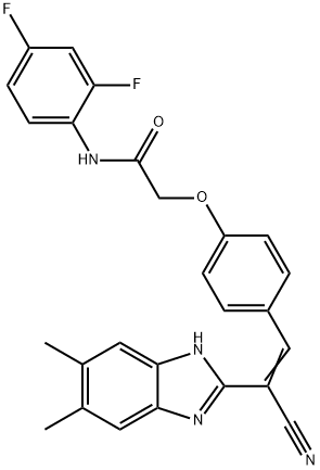 2-{4-[(E)-2-cyano-2-(5,6-dimethyl-1H-benzimidazol-2-yl)ethenyl]phenoxy}-N-(2,4-difluorophenyl)acetamide 구조식 이미지