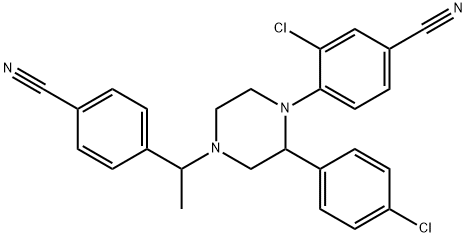 Benzonitrile, 3-chloro-4-[2-(4-chlorophenyl)-4-[1-(4-cyanophenyl)ethyl]-1-piperazinyl]- Structure