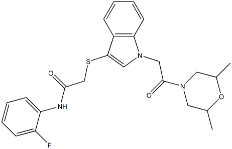 2-[1-[2-(2,6-dimethylmorpholin-4-yl)-2-oxoethyl]indol-3-yl]sulfanyl-N-(2-fluorophenyl)acetamide Structure