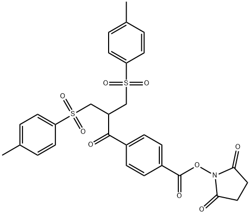 4-[2,2-bis[(p-tolylsulfonyl)-methyl]acetyl]benzoic acid-N-hydroxy succinimidyl ester Structure