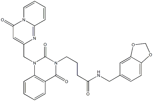 N-(1,3-benzodioxol-5-ylmethyl)-4-[2,4-dioxo-1-[(4-oxopyrido[1,2-a]pyrimidin-2-yl)methyl]quinazolin-3-yl]butanamide Structure