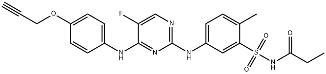 Propanamide, N-[[5-[[5-fluoro-4-[[4-(2-propyn-1-yloxy)phenyl]amino]-2-pyrimidinyl]amino]-2-methylphenyl]sulfonyl]- 구조식 이미지
