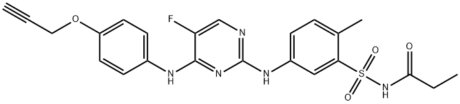 Propanamide, N-[[5-[[5-fluoro-4-[[4-(2-propyn-1-yloxy)phenyl]amino]-2-pyrimidinyl]amino]-2-methylphenyl]sulfonyl]- Structure