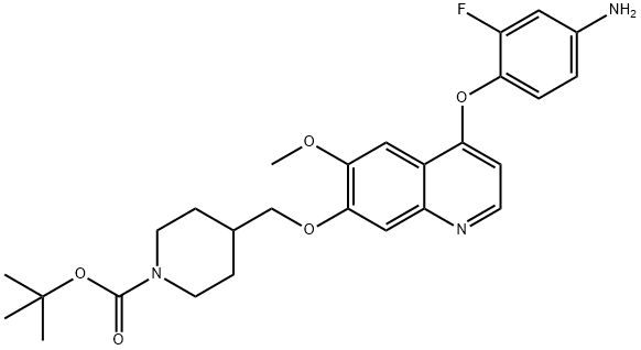 tert-Butyl 4-(((4-(4-amino-2-fluorophenoxy)-6-methoxyquinolin-7-yl)oxy)methyl)piperidine-1-carboxylate 구조식 이미지