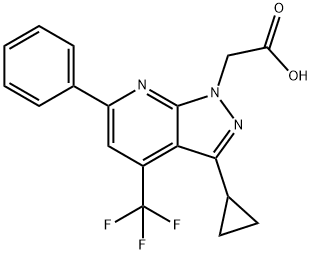 2-[3-Cyclopropyl-6-phenyl-4-(trifluoromethyl)pyrazolo[3,4-b]pyridin-1-yl]acetic acid 구조식 이미지