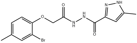 N'-[(2-bromo-4-methylphenoxy)acetyl]-3-methyl-1H-pyrazole-5-carbohydrazide 구조식 이미지