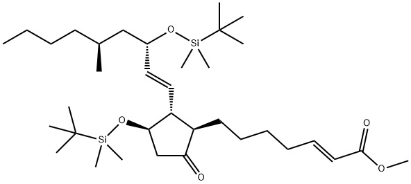 (E)-methyl 7-((1R,2R)-3-((tert-butyldimethylsilyl)oxy)-2-((3S,5S,E)-3-((tert-butyldimethylsilyl)oxy)-5-methylnon-1-en-1-yl)-5-oxocyclopent-3-en-1-yl)hept-2-enoate 구조식 이미지
