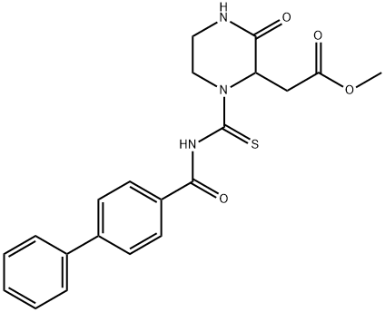 methyl (1-{[(4-biphenylylcarbonyl)amino]carbonothioyl}-3-oxo-2-piperazinyl)acetate 구조식 이미지