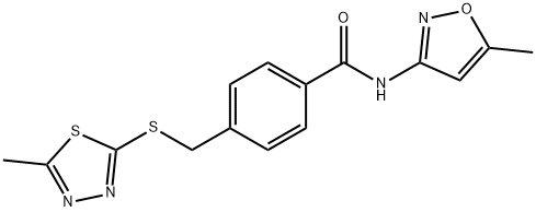 N-(5-methyl-1,2-oxazol-3-yl)-4-[(5-methyl-1,3,4-thiadiazol-2-yl)sulfanylmethyl]benzamide 구조식 이미지